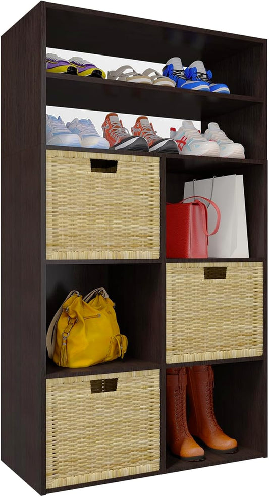 PrimeZone Stackable 6 Cube Storage Organizer: Wood Cubes Shelf Fits Cubby Bins - Square Cubicle Bookshelf with Shoe Rack for Closet Bedroom - Open Storage Shelf for Toy Clothes Book Shoe, Espresso