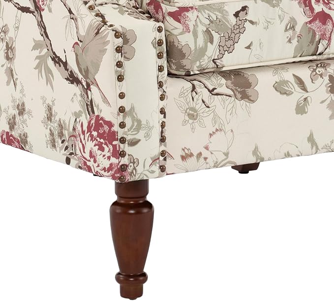 High Back Accent Chair, Fabric Wingback Chair Upholstered Armchair for Living Room - Beige Floral
