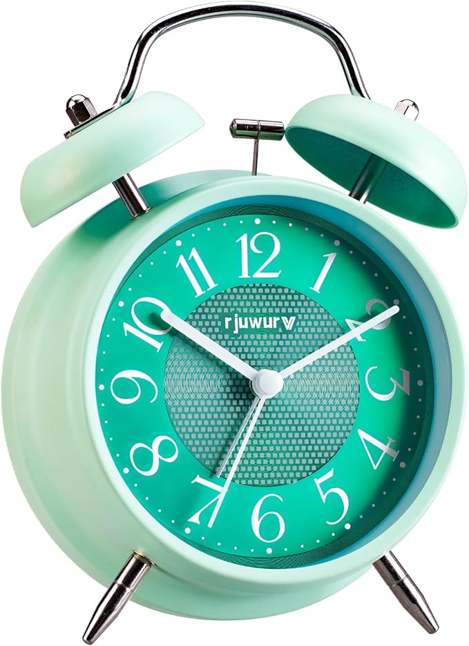 Rjuwurv 4" Loud Alarm Twin Bell Alarm Clock with Night Light for Bedroom