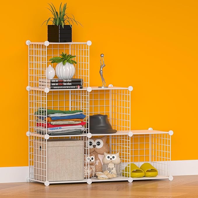 Closet Organizer, Organizers and Storage,Cabinet Metal Shelf Rack Storage Shelves Bookshelf,Toy Organizers and Storage Bins (6-Cube, White)