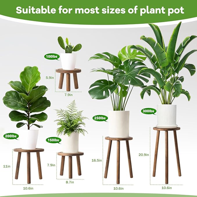 5-Pack Wood Plant Stands Indoor, Single Plant Stand for 6-22 Inch Pots, Mid-Century Modern Plant Stool, Tall Plant Stand for Large Plants Perfect Fit for Living Room, Balcony, Office(Dark Brown)