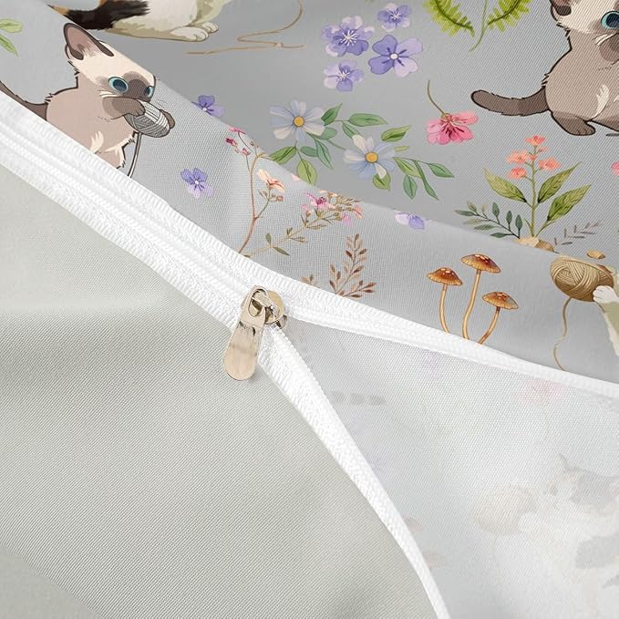 Erosebridal Cute Cat Duvet Cover Full Lovely Kitten Cat Lovers Bedding Set Boho Watercolor Floral Comforter Cover for Kids Girls Boys Adults Kawaii Pet Animal Bed Set