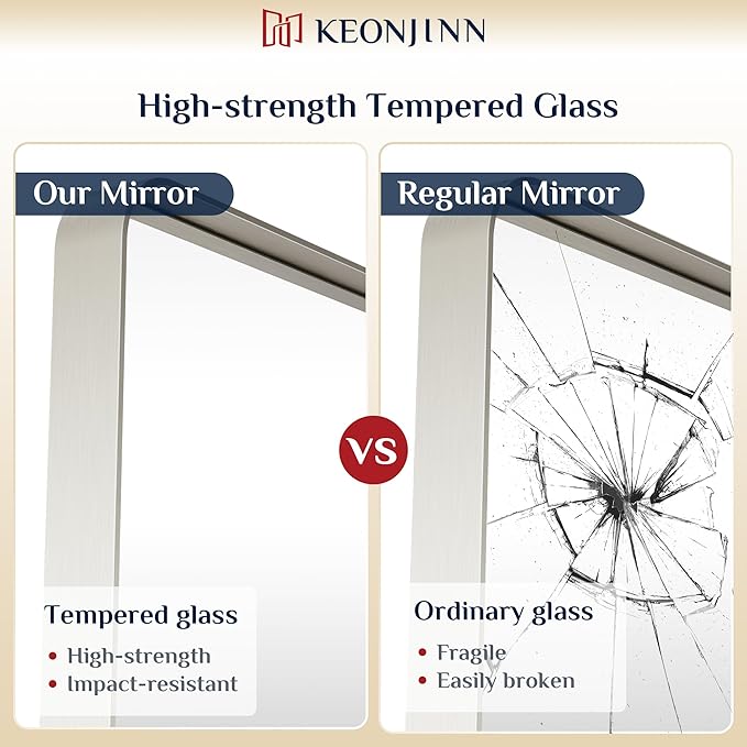Keonjinn 22 x 30 Brushed Nickel Bathroom Mirrors for Over Sink, Rounded Rectangle Bathroom Vanity Mirror, Brushed Silver Framed Farmhouse Mirror, HD Tempered Glass Wall Mirror(Horizontal/Vertical)