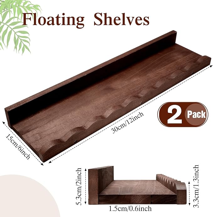 Suzile 2 Pcs Scalloped Shelves Wall Floating Shelves Set for Room, Bathroom, Bedroom, Cute Room Decor Aesthetic and Books, Toys, Photo Frames Storage(12",Walnut Brown)