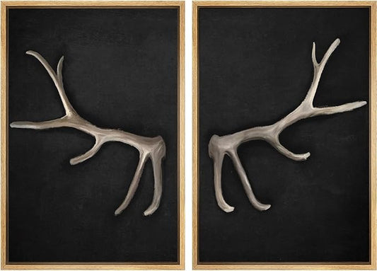 MUDECOR Framed Canvas Print Wall Art Rustic Antler Minimalist Antler Illustrations Modern Art Decorative Bohemian Colorful Chic for Living Room, Bedroom, Office - 16"x24"x2 Natural
