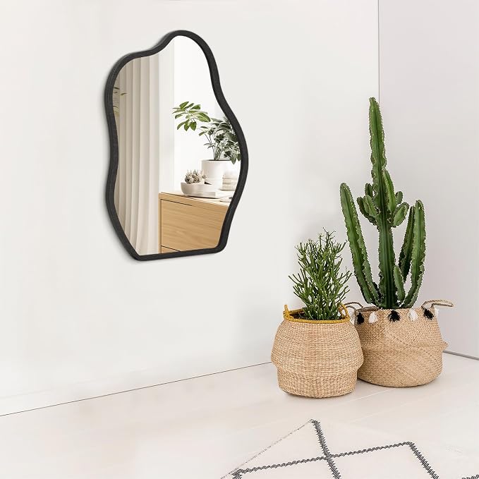 Asymmetrical Irregular Mirror for Wall Wooden Framed Hanging Wall Mirror Cloud Modern Unique Bathroom Wall Mirror Decorative Bedroom Living Room Entryway Hallway Artistic Hanging Mirror