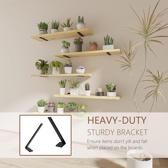 5 Tier Book Shelf,36 inch Long Floating Shelf for Wall,Nature Large Bookcase with Heavy Duty Brackets,Bookshelf for Living Room