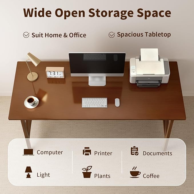 NELYE Modern Solid Wood Desk - 60" Simple Computer Table for Home Office Study Writing Workstation in Walnut, 60" W x 24" D