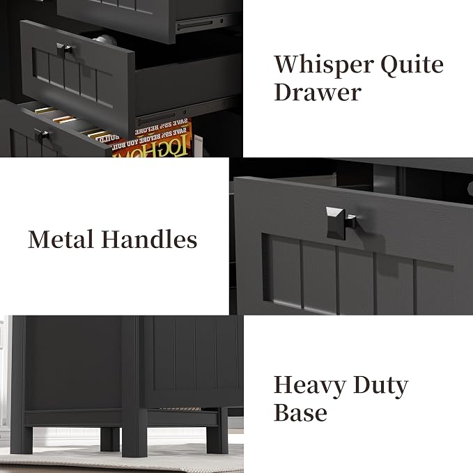 Executive Desk, Farmhouse Computer Desk with Drawers & Cabinet, Home Office Desk for Work Study Writing Workspace (Black, 45")