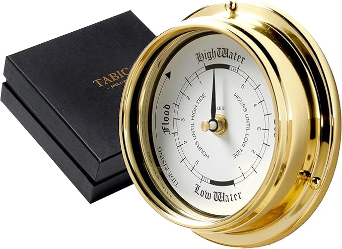 Tide Clock Traditional TideClock Heavy Lacquered Brass (1/2kg) Classic Nautical Clock Gift Tidal Fishing Coastal Clock Handmade in England.