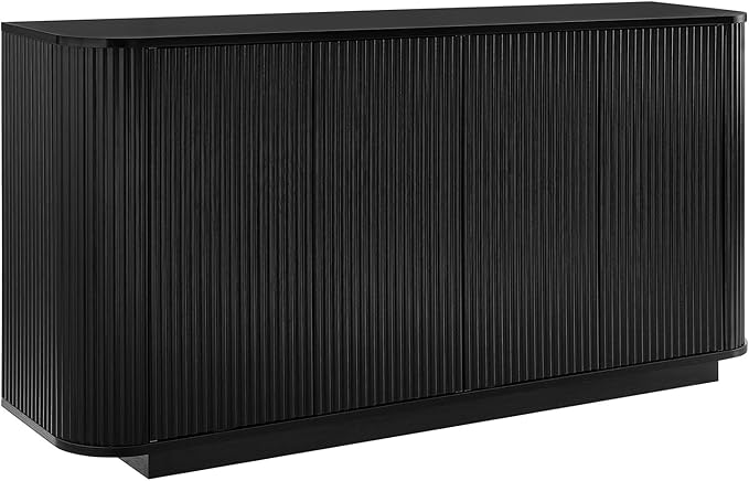LKTART 64" Buffet Cabinet with Storage, Modern Fluted Accent Sideboard Media Console Credenza with Adjustable Shelves Pressed Spring for Kitchen Living Room,31.5" H (Black)