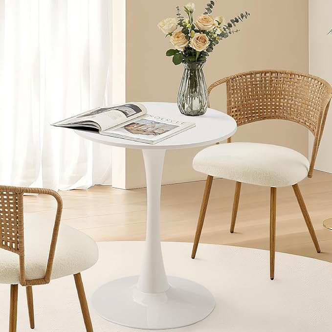 24" Small Round Tulip Dinner Table, Mid-Century Modern Kitchen Dining Room Table for 2-3 Persons, Leisure Coffee Table for Living Room Balcony Bistro Office