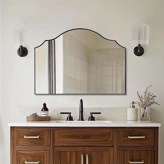 ANDY STAR Scalloped Arched Mirror, 36x26 Inch Black Mantle Mirror with Stainless Steel Metal Frame, Modern Wall Mirrors for Bathroom, Bedroom, Fireplace, Living Room, Entryway Hangs Vertically