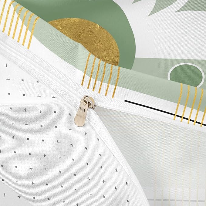 Erosebridal Green Abstract Boho Duvet Cover Toddler Size Mid Century Modern Comforter Cover Minimalist Aesthetic Neutral Bedding Set Botanical Leaves Simple Bed Set