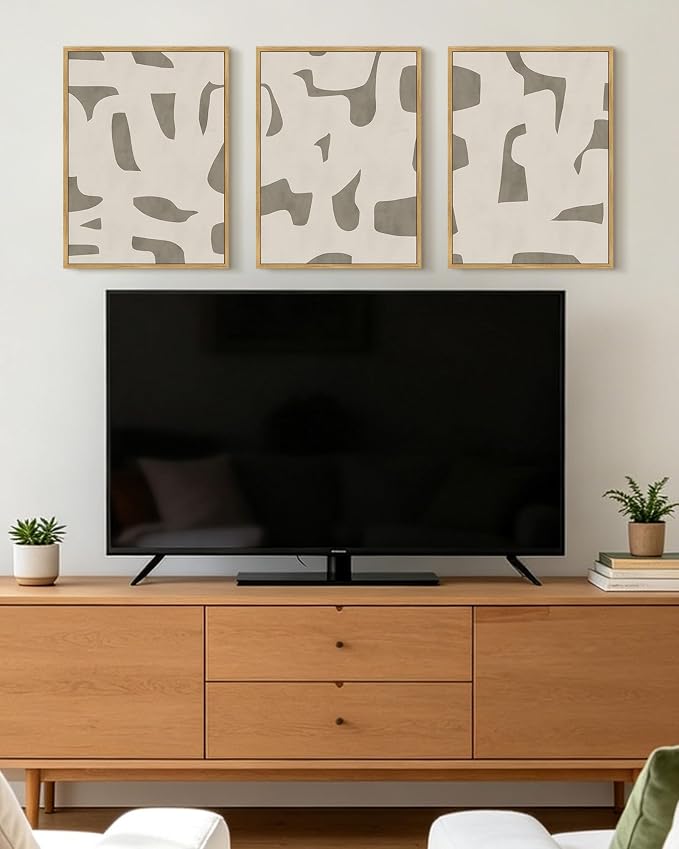 KUVIOKE Bohemain Abstract Framed Wall Art Brown Mid-Century Duotone Minimal Dark Brush Stroke Neutral Modern Minimalist Painting Decorative Artwork 12x16in (Natural Framed)