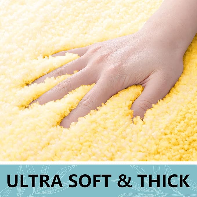 Arotive Microfiber Bathroom Rugs, Shaggy Soft and Absorbent Bath Rug, Non-Slip, Thick Plush Machine Washable Dry Bath Mats for Bathroom, Tub and Shower, 47x17, Yellow, Rectangular
