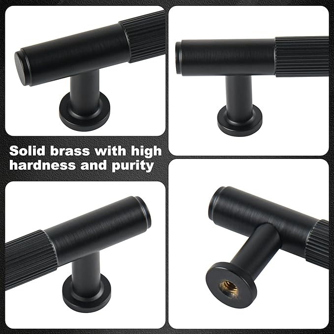 Matt Black Kitchen Cabinet Pulls, 5 Pack 6-3/10 Inch Solid Brass Drawer Dresser Handles, Modern Furniture Door Pulls for Bathroom Cabinet Cupboard Wardrobe Closet Hardware