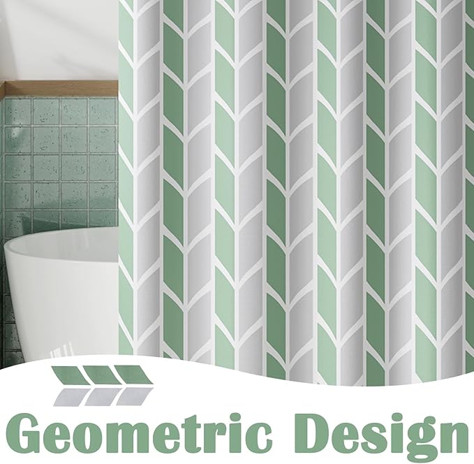 jinchan Green and White Shower Curtain Chevron Arrow Geometric Farmhouse Shower Curtains for Bathroom Waterproof Fabric Shower Curtain Modern Shower Curtain Set with Hooks 70x72 inches