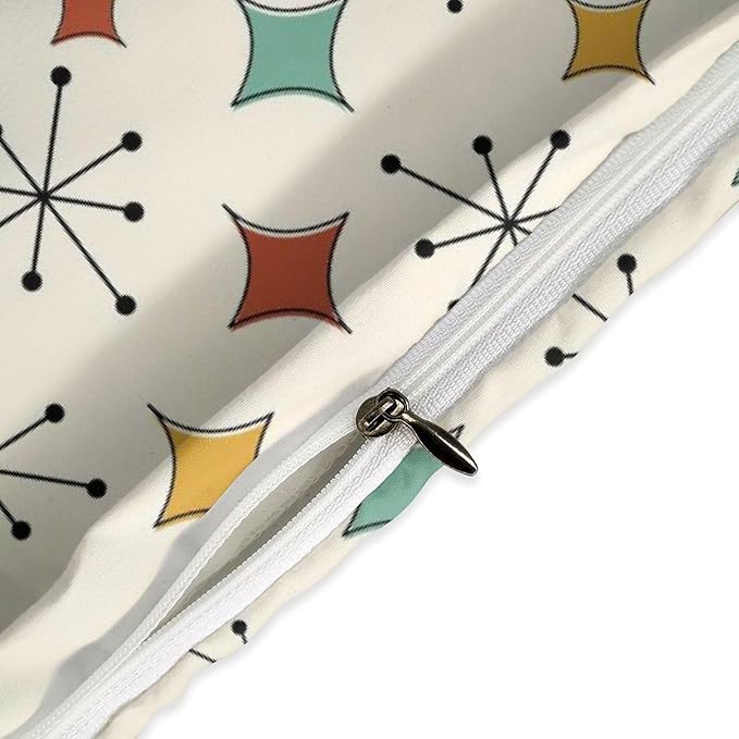 Modern Geometric Bedding Set,1950s 1960s Mid Century Vintage Abstract Atomic Stars Geometric Diamond Pattern Comforter Set with Pillowcase for Bedroom Bed Decor，Twin 86"x70"