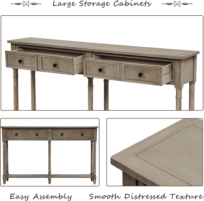 Merax Retro Console Table Sofa Table for Entryway with Drawers and Shelf Living Room Table (Grey Wash)