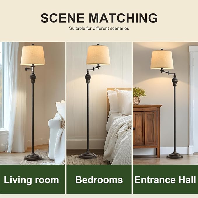 G-SAFAVA 61" Vintage Floor Lamp with 350° Adjustable Swing Arm, Standing Lamp for Bedroom Living Room Bedside Nightstand Retro Farmhouse Mid Century Lamp Light Home Décor Office Gifts