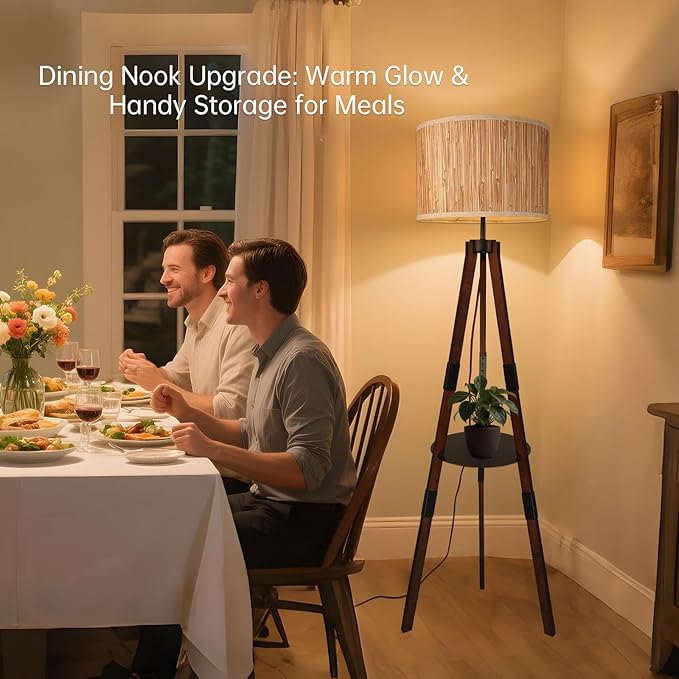 Floor Lamps for Living Room Tripod Floor Lamp Natural Raffia Straw Shade Tall Standing Lamp, Dimmable Industrial Reading Light for Living Room, Bedroom, Office