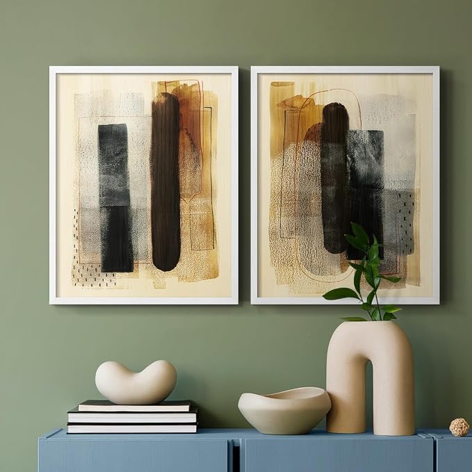 Renditions Gallery Set of 2 Peel & Stick Framed Prints, Pattern Abstract Wall Art, Burnt Toast Pattern Wall Decor, Re-Stickable - Ready to Hang - 22"x28" - White Frame LT588