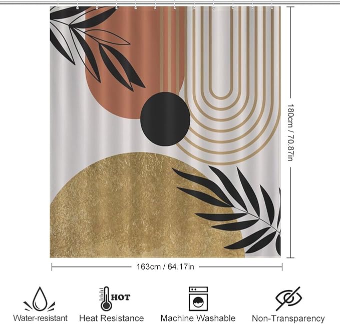 Boho Mid Century Shower Curtain,Modern Minimalist Abstract Bohemian Geometric Retro Bathroom Curtain Polyester Waterproof Fabric Decor 66x72in（168x183cm）