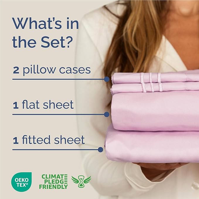 Full Size 4 Piece Sheet Set - Comfy Breathable & Cooling Sheets - Hotel Luxury Bed Sheets for Women and Men - Deep Pockets, Easy-Fit, Soft and Wrinkle Free Sheets - Light Pink Oeko-Tex Bed Sheet Set