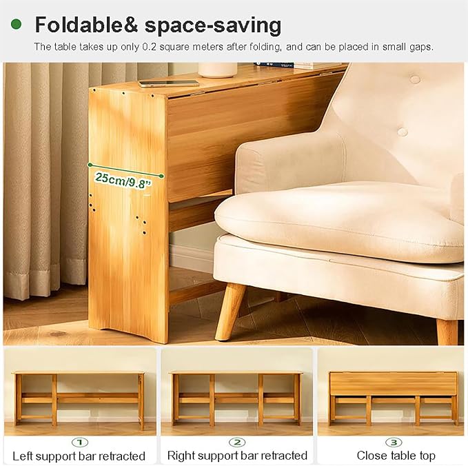 Solid Wood Folding Desk, Mid Century Modern, Home Office Study Desk with Storage Shelf (83cm/32.6", Natural)