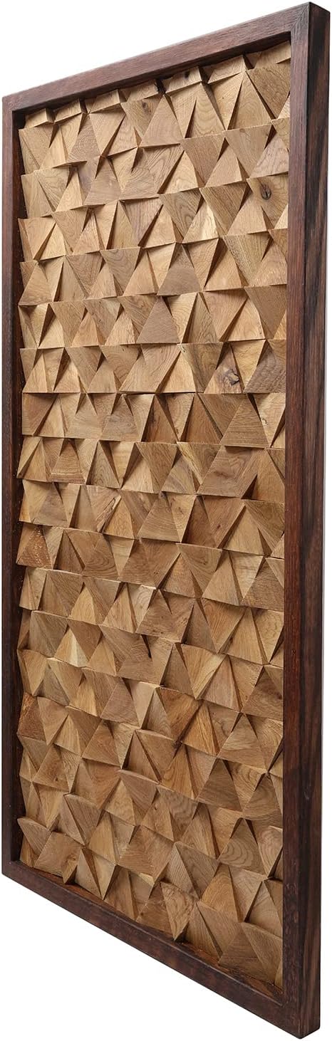 CONSDAN Wood Wall Decor | USA Grown Hardwood, Rustic Wooden Wall Art, Home Decorations for Living Room and Bedroom Aesthetic, Framed and Ready to Hang, Triangle, 36" x 18"
