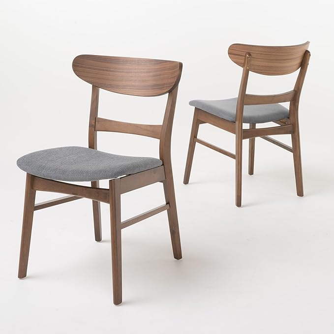 Merax 5-Piece Retro Dining Set - 48" Round Cross-Leg Table & 4 Upholstered Chairs, Mid-Century Modern Kitchen Set with Rubberwood Frame for Kitchen Dining Room, Cappuccino+Walnut