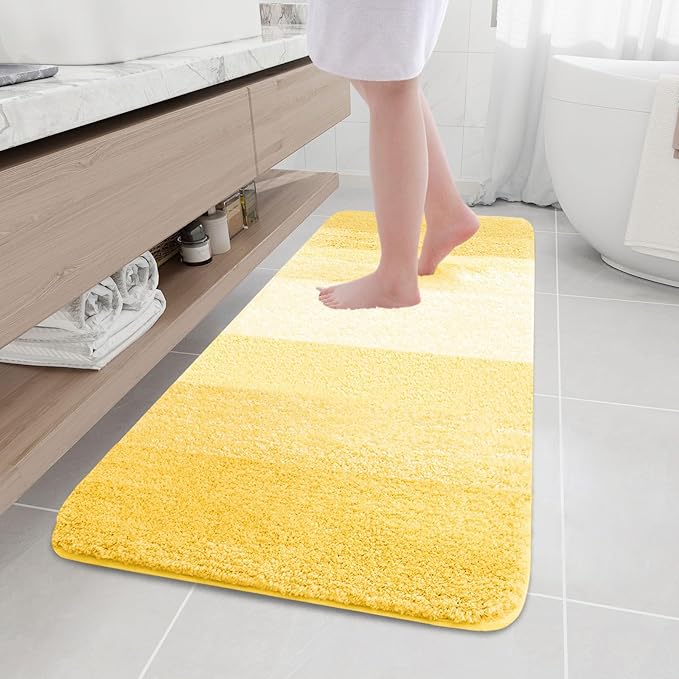 Arotive Microfiber Bathroom Rugs, Shaggy Soft and Absorbent Bath Rug, Non-Slip, Thick Plush Machine Washable Dry Bath Mats for Bathroom, Tub and Shower, 59x20, Yellow, Rectangular