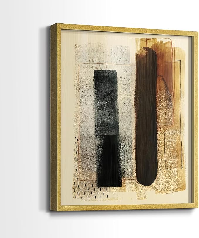 Renditions Gallery Set of 2 Peel & Stick Framed Prints, Pattern Abstract Wall Art, Burnt Toast Pattern Wall Decor, Re-Stickable - Ready to Hang - 16"x20" - GOLD Frame LT588