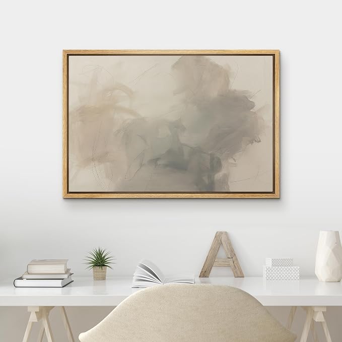 MUDECOR Framed Canvas Print Wall Art Calm Beige Modern Abstract Cloud Form Illustrations Minimalism Decorative Bohemian Zen for Living Room, Bedroom, Office - 24"x36" NATURAL