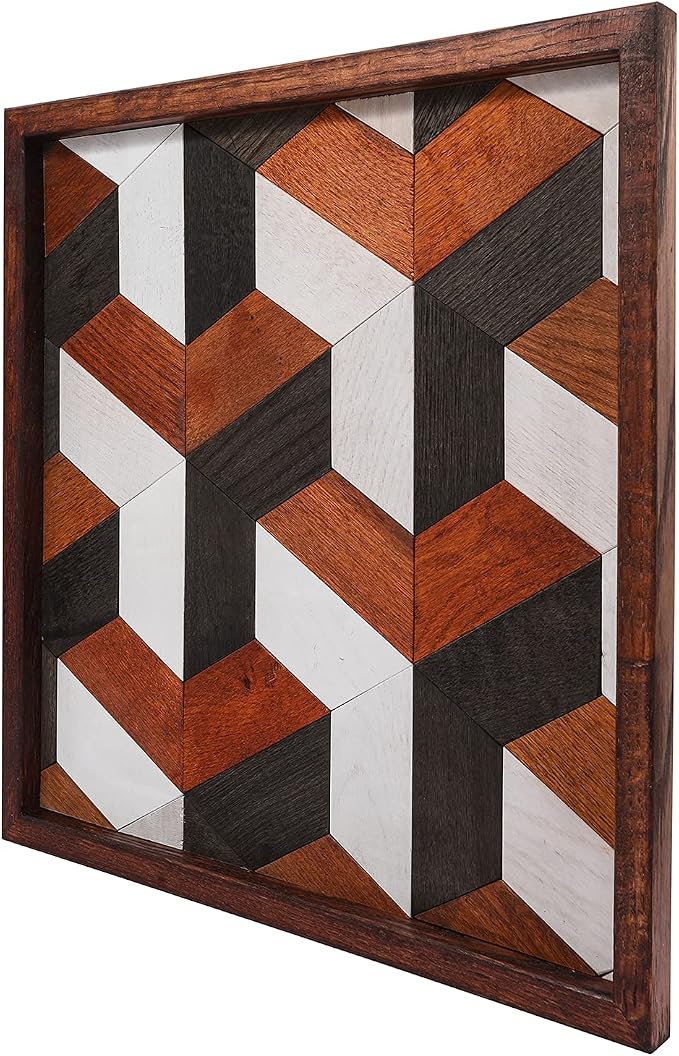 CONSDAN Wood Wall Decor | USA Grown Hardwood, Rustic Wooden Wall Art, Home Decorations for Living Room and Bedroom Aesthetic, Framed and Ready to Hang, Stereoscopic, 18" x 18"