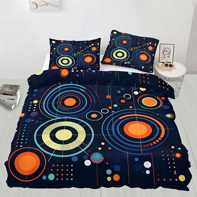 Abstract Starry Sky Duvet Cover Twin Solar System Space Bedding Set 2 Piece for Kids Decor Deep Blue Comforter Cover and 1 Pillow Sham with Zipper Closure