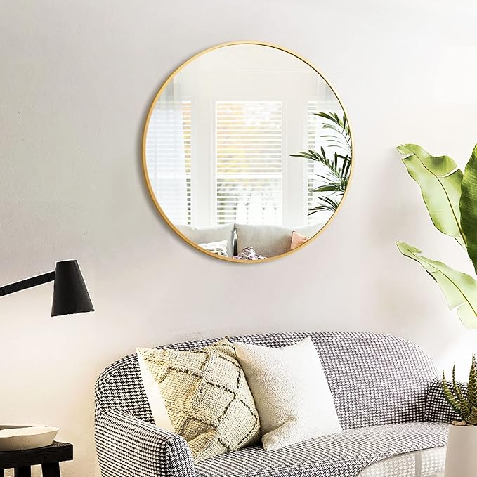 HARRITPURE Round Mirror 23.6" Gold Wall Mounted Circle Mirror with Aluminum Alloy Frame Modern Design for Bathroom, Living Room, Vanity, Bedroom, Entryway