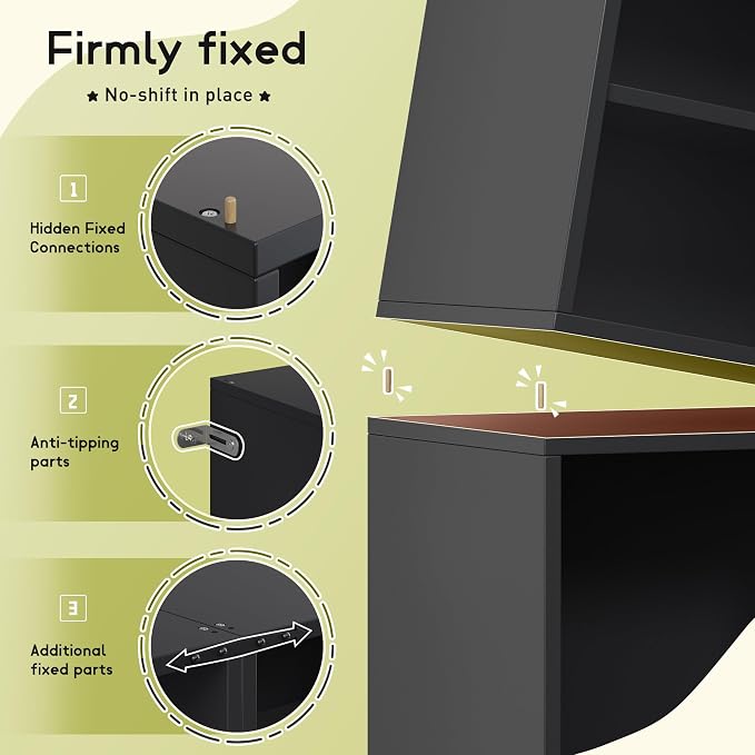 Homkdom 4 Cube Storage Organizer, DIY Book Shelf with Open Shelves, Stackable Cube Bookcase with Anti-Tip Design, Bedroom, Office, Dorm, Black