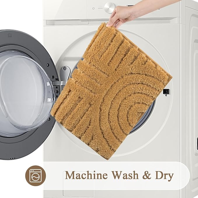 SHACOS Boho Bathroom Rugs 24"x36" Extra Soft Absorbent Microfiber Bath Mats Home Decor Non Slip Carpet Machine Washable Shaggy Bath Rugs for Bath Room Shower Bathtub, Mustard 2' x 3'
