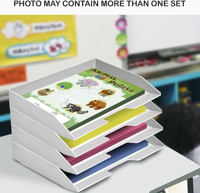 Acrimet 2 Tier Paper Organizer Letter Tray – Plastic Stackable Desk File Organizer, Side Load Paper Sorter for Letter/A4 Office File Folder Holder – White