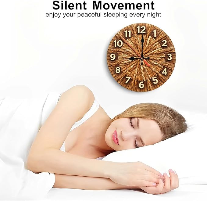Rope Weave Sunburst Farmhouse Wooden Wall Clock 25cm*25cm