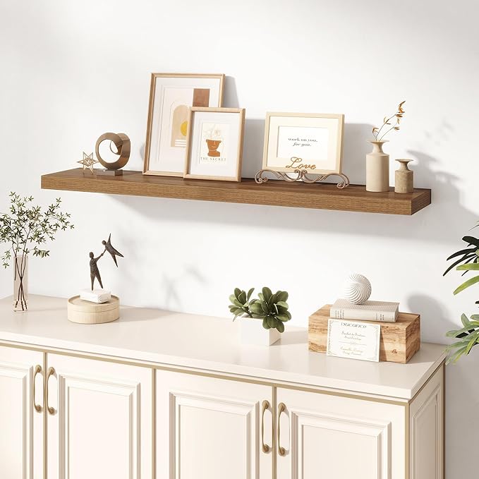 Dreamland 48 Inches Floating Shelves for Wall, 8" Deep Long Floating Shelves Set of 1, Large Display & Storage Shelf, Wall Shelf for Bathroom Bedroom Living Room Kitchen Office, Walnut