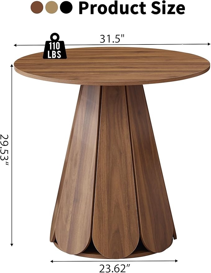 31.5" Round Dining Table for 2-4 People, Modern Small Kitchen & Dining Room Table with Pedestal Base, Space Saving Farmhouse Wood Table for Apartment & Small Spaces, Walnut