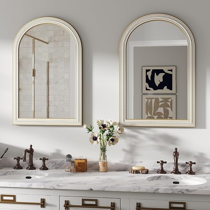 Reflinto 36x24 Inch Rustic Farmhouse Arched Wall Mirror, Distressed Wooden Decorative Mirrors for Bathroom Over Sink, Living Room, Entryway, Hallway