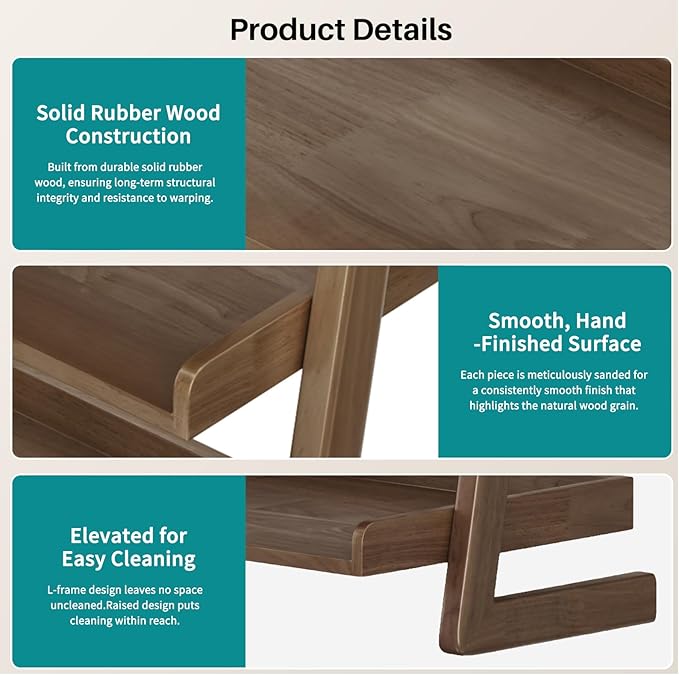 Walnut Wooden Ladder Shelf with Edges - 5 Tier Leaning Ladder Bookshelf Shelf Bookcase for Saving Space, Solid Wood Book Shelf for Living Room, Bedroom, Home Office, 23.6" Dx15.7 Wx55.1 H