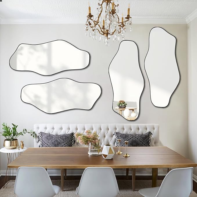 Irregular Wall Mirror, Asymmetrical Frameless Mirrors, 40"x17.7" Bathroom Mirror for Over Sink, Modern Cloud Shaped Mirrors for Living Room Bedroom Hallway Entryway Fireplace