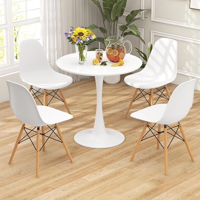 ERGOMASTER 5-Piece Round Dining Table Set for 4, Kitchen Table and Chairs, 32'' Tulip Table & Modern DSW Chair for Home, Small Spaces, Apartments, White