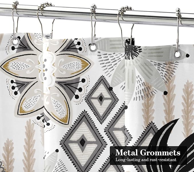 MitoVilla Small Stall Boho Shower Curtain 36 x 72, Abstract Floral Narrow Half Size Rustic Shower Curtains for Vintage Bathroom Decor, Modern Flower Shower Curtain 36 inch