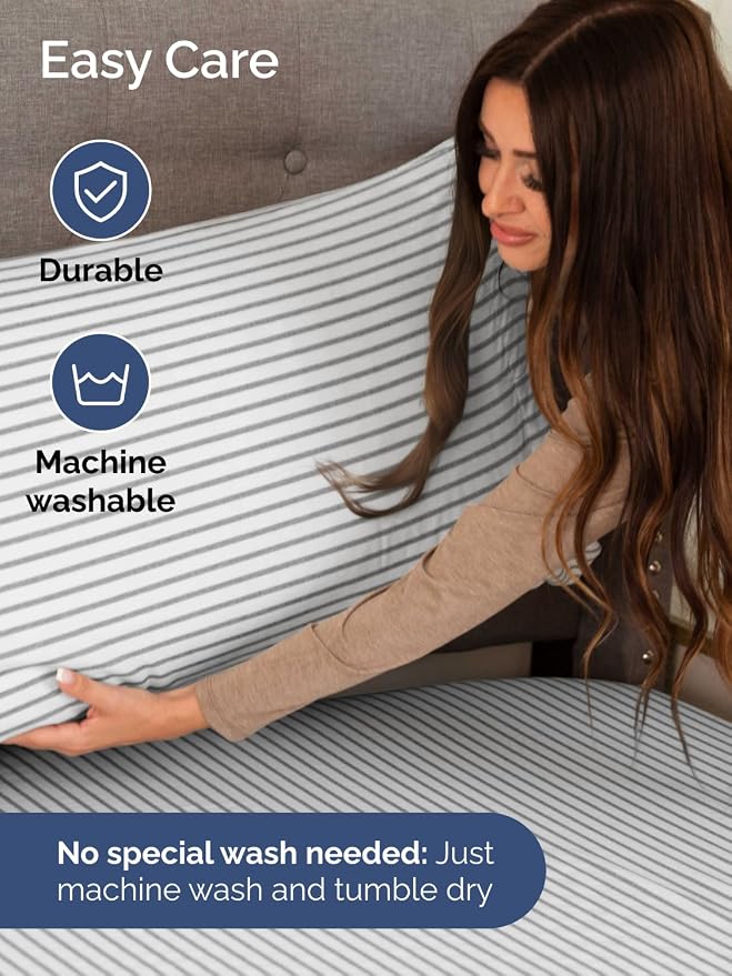 Extra Deep King Sheet Set - 6 Piece Breathable and Cooling Sheets - Hotel Luxury Bedding for Women, Men, Kids & Teens - Easy & Secure Fit - Soft and Wrinkle Free - Extra Deep Pockets - Grey Stripes